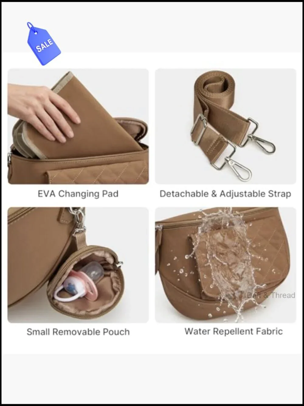 Mini Diaper Bag Crossbody with Changing Pad Nylon Waterproof